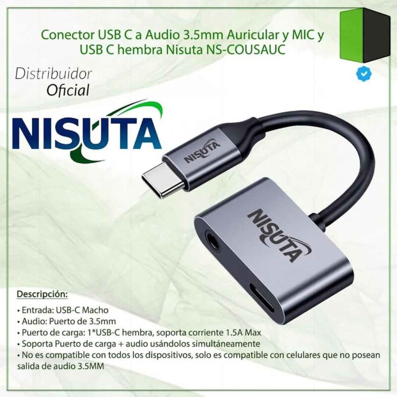 ADAPTADOR USB C A AUDIO 3.5MM - AURICULAR/MICROFONO - Imagen 2